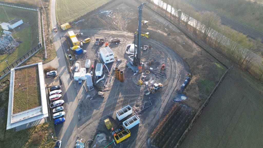 Drohnenaufnahme der Baustelle Schacht Großgartach und Kochendorf: Großprojekt Energiewende "SuedLink"