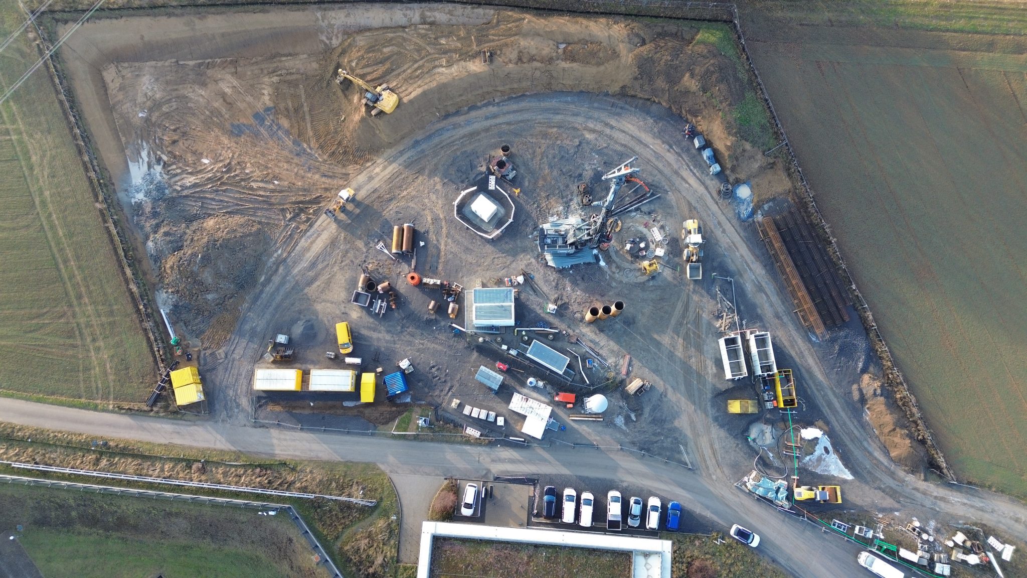 Drohnenaufnahme der Baustelle Schacht Kochendorf: Großprojekt Energiewende "Suedlink"