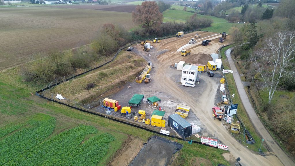 Drohnenaufnahme der Baustelle Shacht Großgartach und Kochendorf: Großprojekt Energiewende "SuedLink"