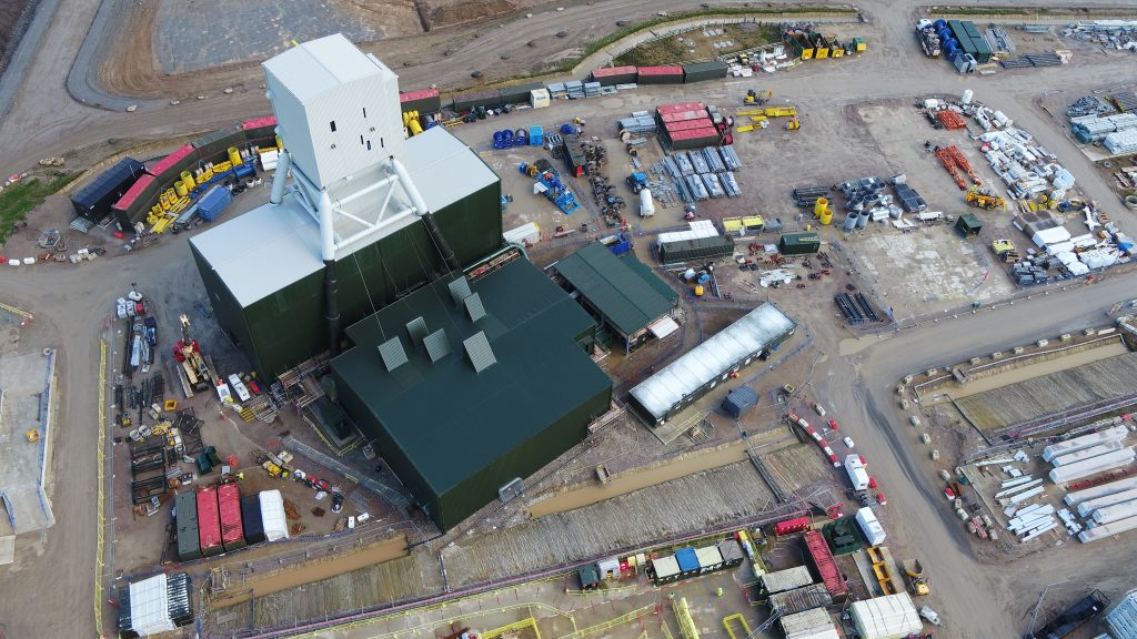 Drohnenaufnahme Förderturm Woodsmith Mine Baustelle